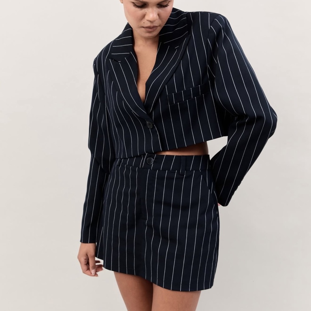 Navy Pinstripe Blazer and Skirt Set - Picture 3 of 7